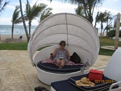 Sue Hollingsworth relaxing by the pool