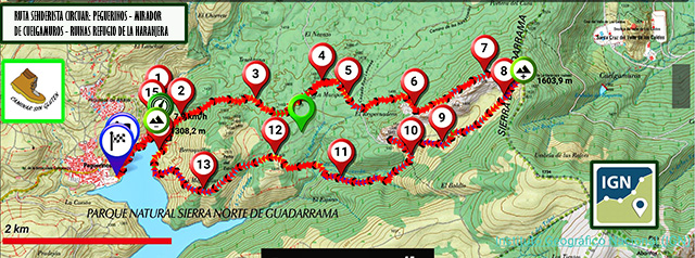 MAPA IGN RUTA SENDERISTA PEGUERINOS - MIRADOR DE CUELGAMUROS