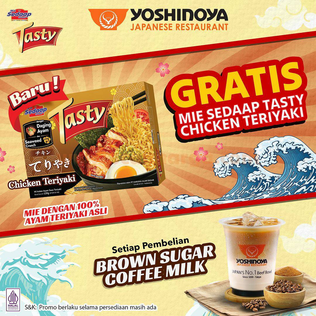 Promo YOSHINOYA GRATIS MIE SEDAAP Tasty Chicken Teriyaki