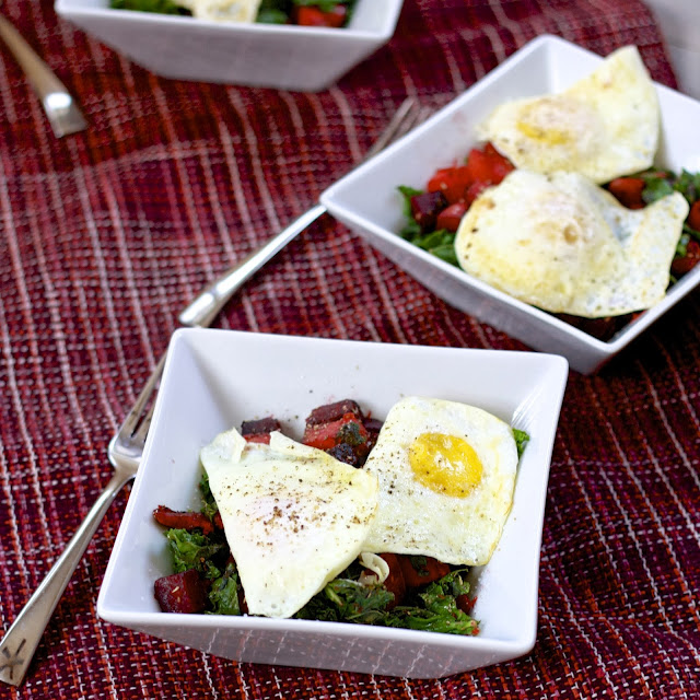 winter vegetable hash with fried eggs