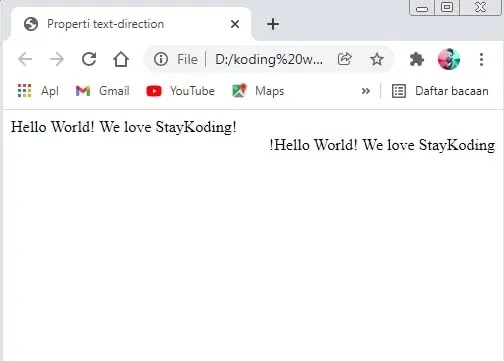 menggunakan properti text-direction di css untuk teks