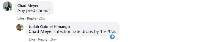 My prediction that the vaccine will cause a drop 15-20% drop in COVID infections