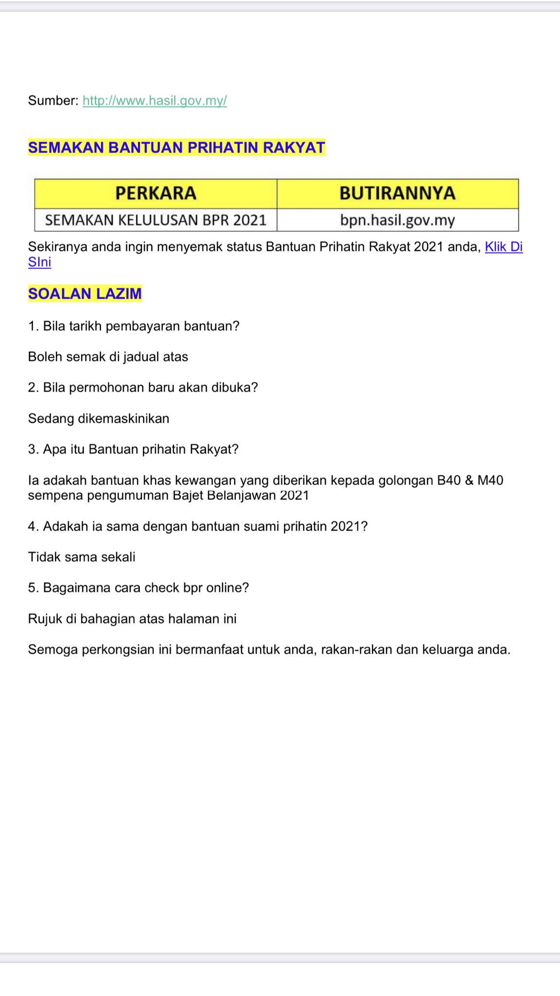 senarai bantuan kerajaan 2021 terkini b40 m40