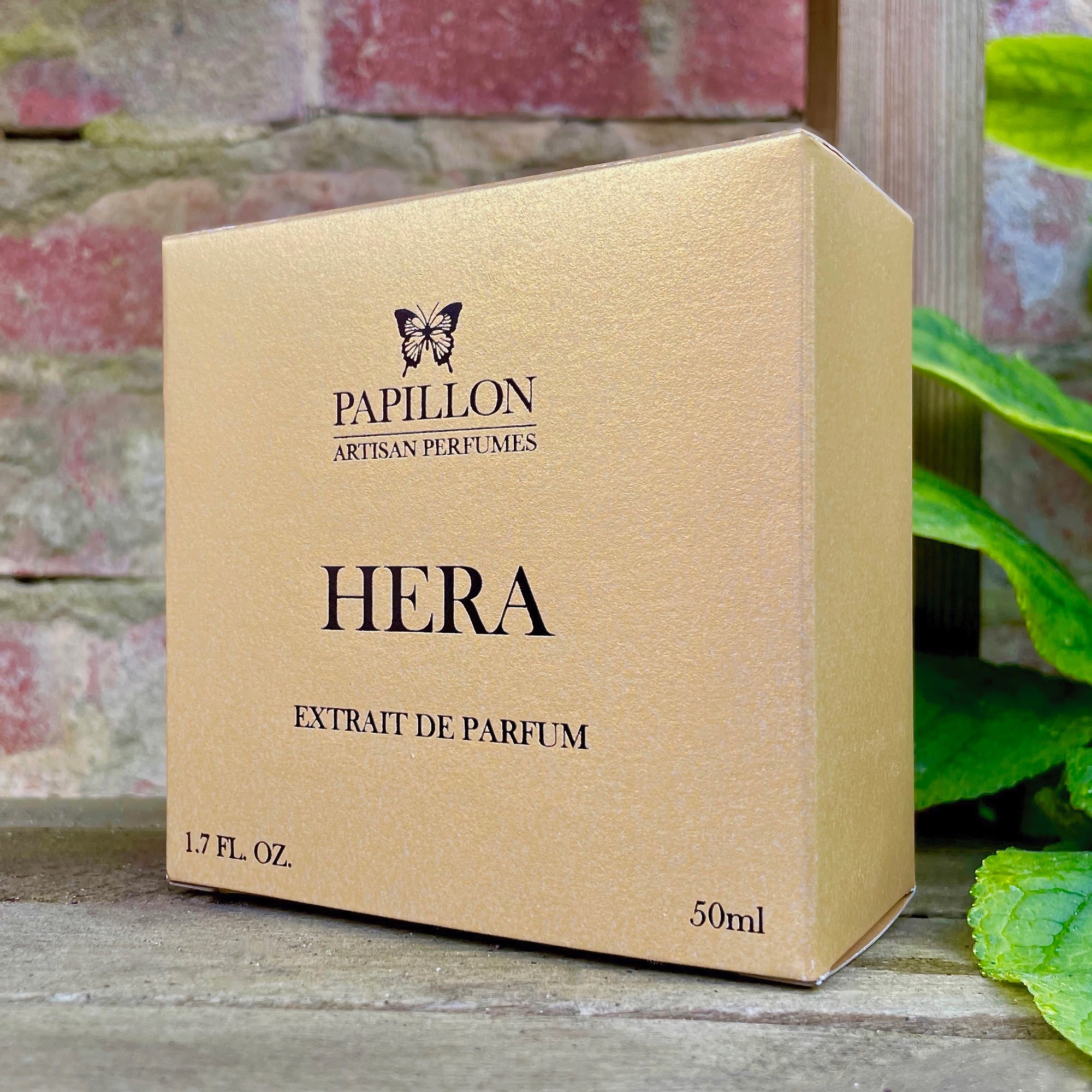 The box for the perfume HERA, created by Liz Moores for Papillon Perfumery