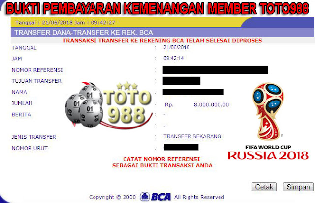 BUKTI TOTO988 MENANG JUDI BOLA 20-06-2018