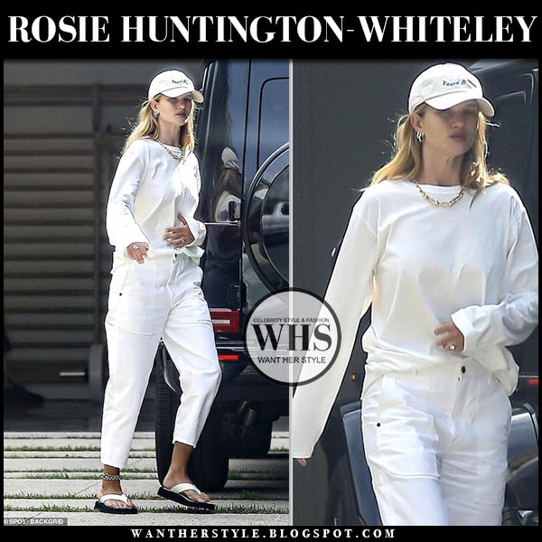 Rosie Huntington-Whiteley in white top and white jeans