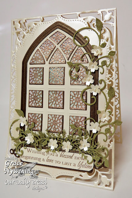 ODBD stamps, Cathedral Window Wood, ODBD Custom Window and Border Die, designed by Grace Nywening