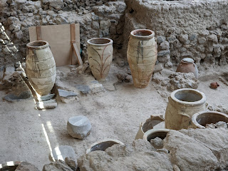 Vases at the Archeological site of Akrotiri, Santorini.