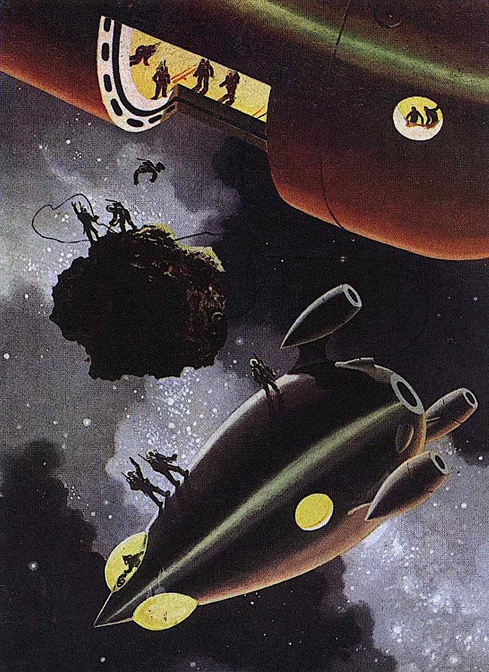 a Jack Coggins illustration 1956, workers in outer space