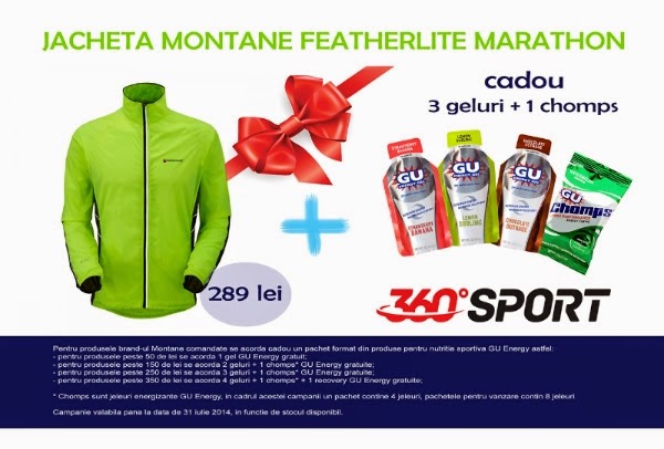 Câteva promoţii cu reduceri de la 360SPORT la brand-urile Montane şi GU Energy. Jachetă Montane Featherlite Marathon
