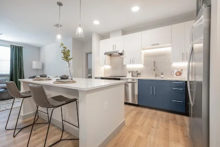 Kitchen in model apartment at The Val