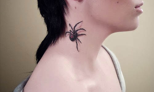 3D spider tattoo on the neck