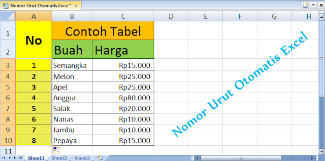 cara membuat nomor urut otomatis di microsoft excel