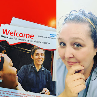 PippaD reading the Welcome pack and ready to give blood