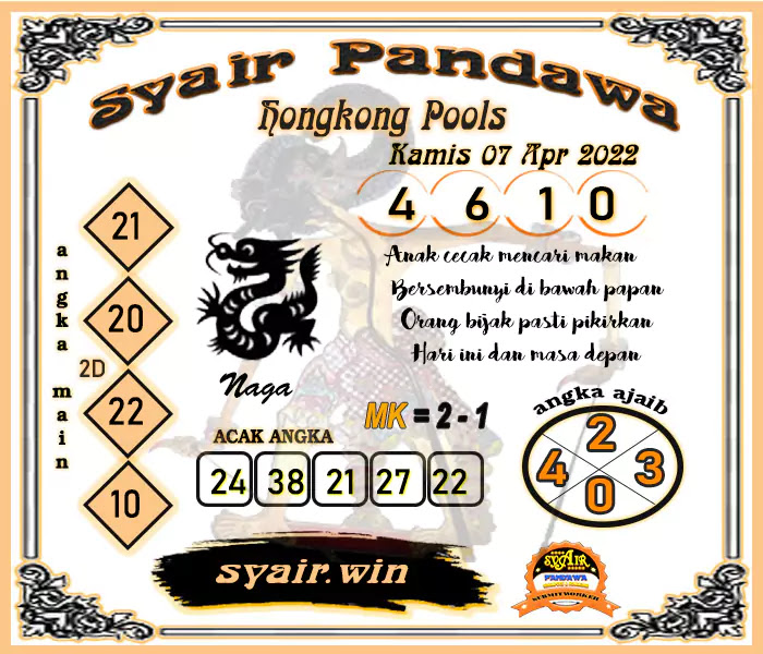 Prediksi Pandawa HK Pools Kamis 07 April 2022