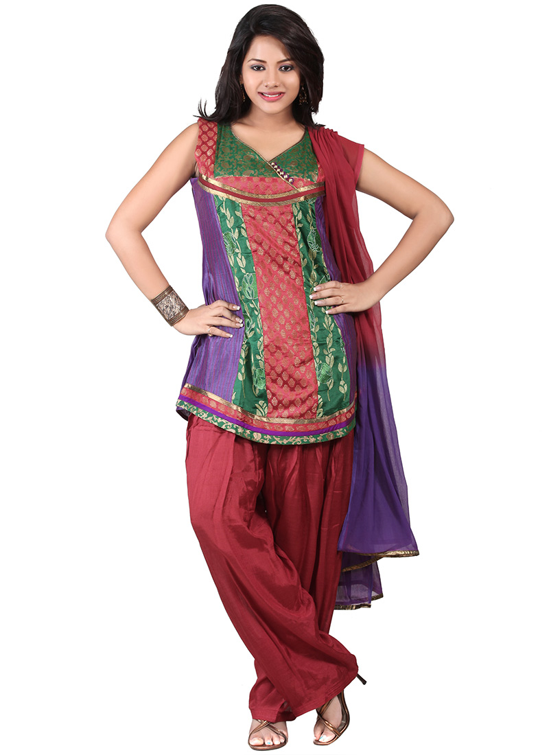 Multicolored Art Silk Salwar Suit