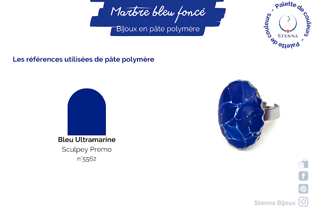 nuancier polymere couleurs utilisées collection imitation marbre bleu foncé stenna bijoux fantaisie polymere faits main lille