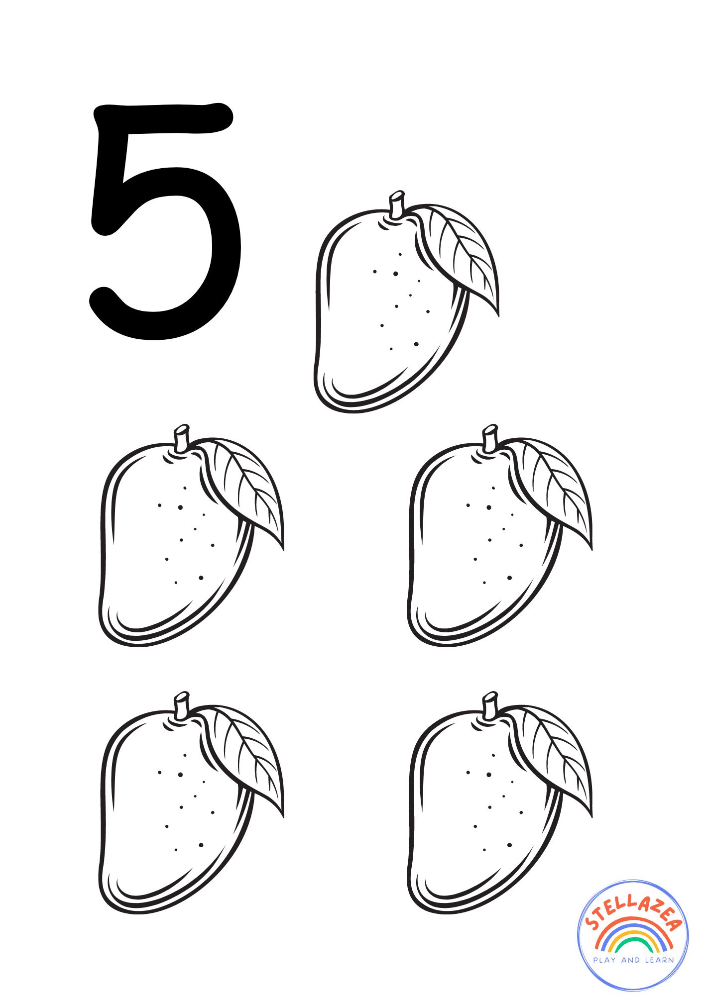 Number 5 Worksheets For Kindergarten - Mango coloring page