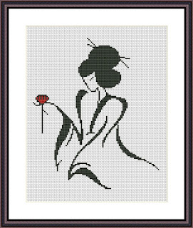 Geisha black and white cross stitch pattern
