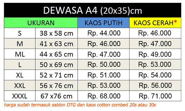 sablon kaos cetak DTG A4, direct to garment