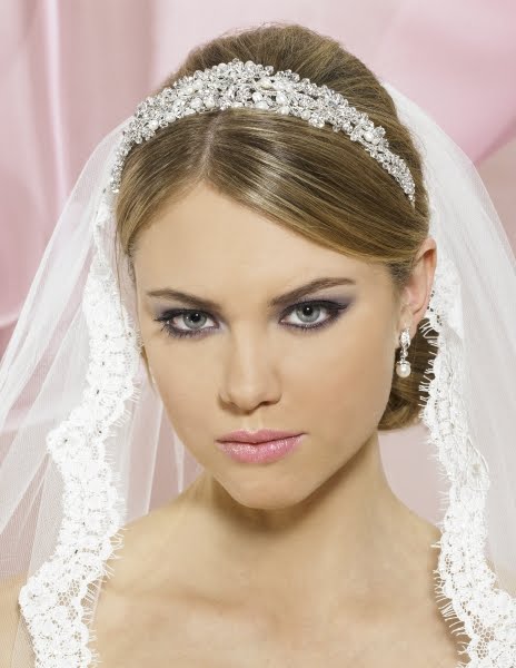 Bridal Hair With Tiara And Veil. veils,Bridal veils, tiaras