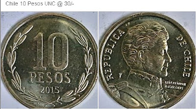 Chile 10 Pesos UNC @ 30/-