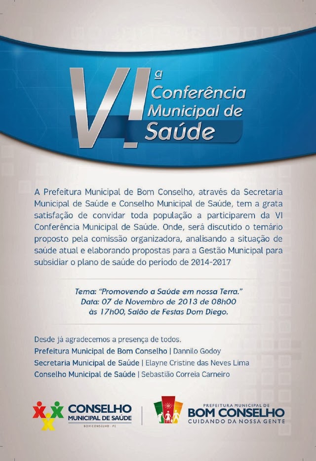 CONFERÊNCIA MUNICIPAL DE SAÚDE SERÁ DIA 07