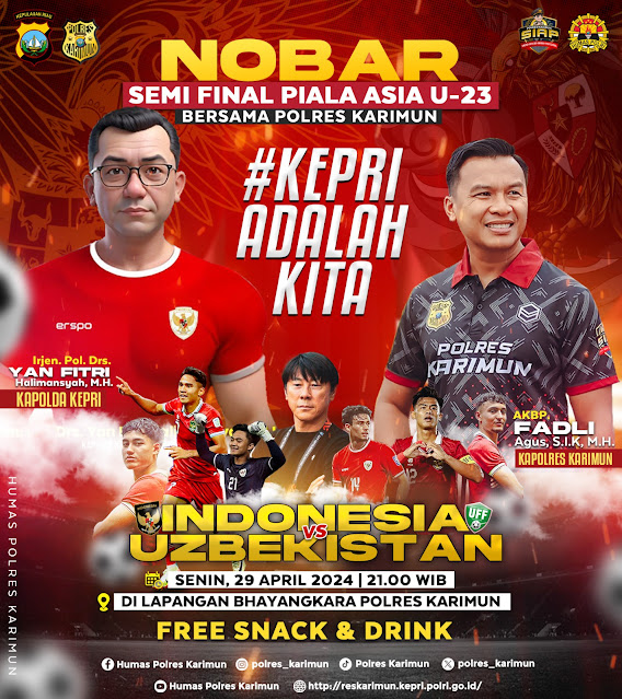 Polres Karimun Gelar Nobar, Semi Final AFC Indonesia Vs Uzbekistan