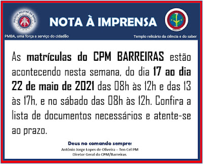 Abertas as inscrições para para Colégio Militar de Barreiras 