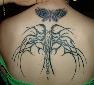 Tribal Butterfly Tattoo Design on Female Back body