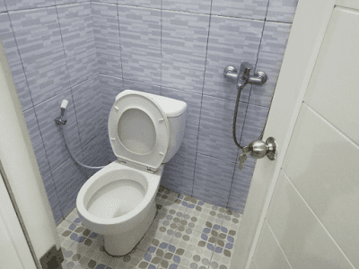 kamar mandi berisi toilet duduk dan shower