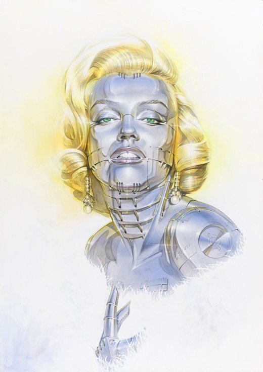 Hajime Sorayama ilustrações arte pinturas mulheres robôs metálicas ficção fantasia surreal cyberpunk vintage cromadas