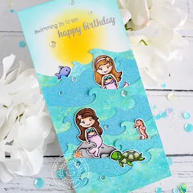 Sunny Studio Stamps: Catch A Wave Magical Mermaids Oceans of Joy Best Fishes Birthday Card Best Wishes Punny Card by Leanne West and Eloise Blue