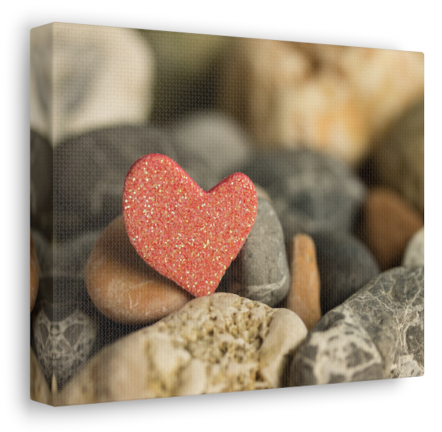 Valentine Canvas Gallery Wrap With Red Heart Between Stones