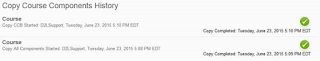 a screenshot of the copy course components history page including usernames attached to course copy actions