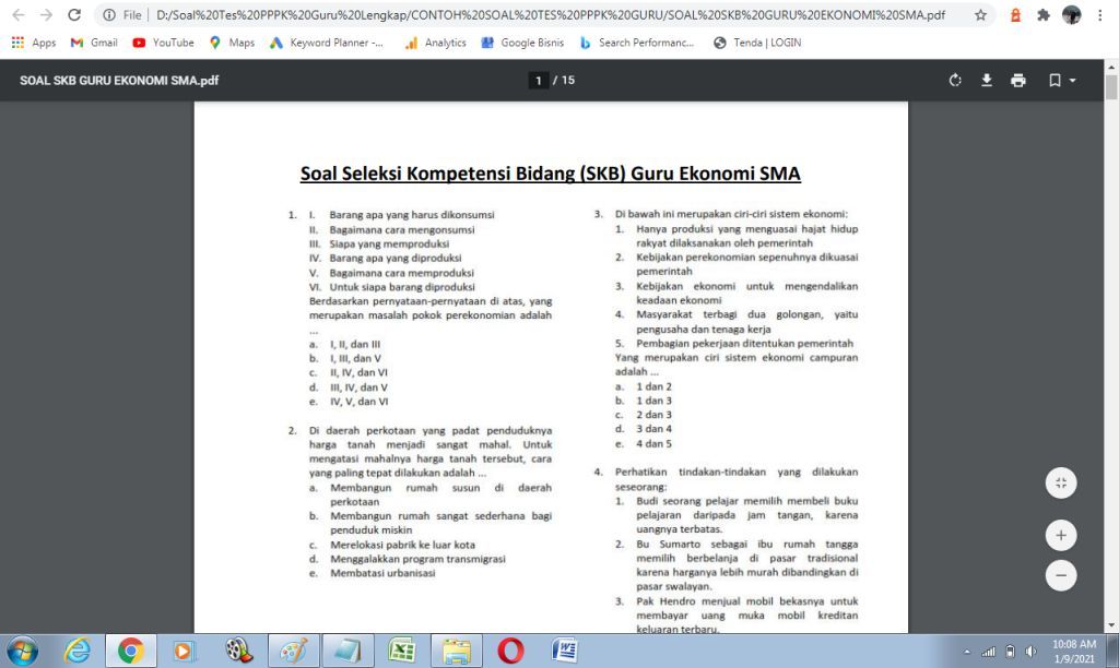 Contoh soal ujian P3K untuk guru ekonomi SMA lengkap beserta jawabannya