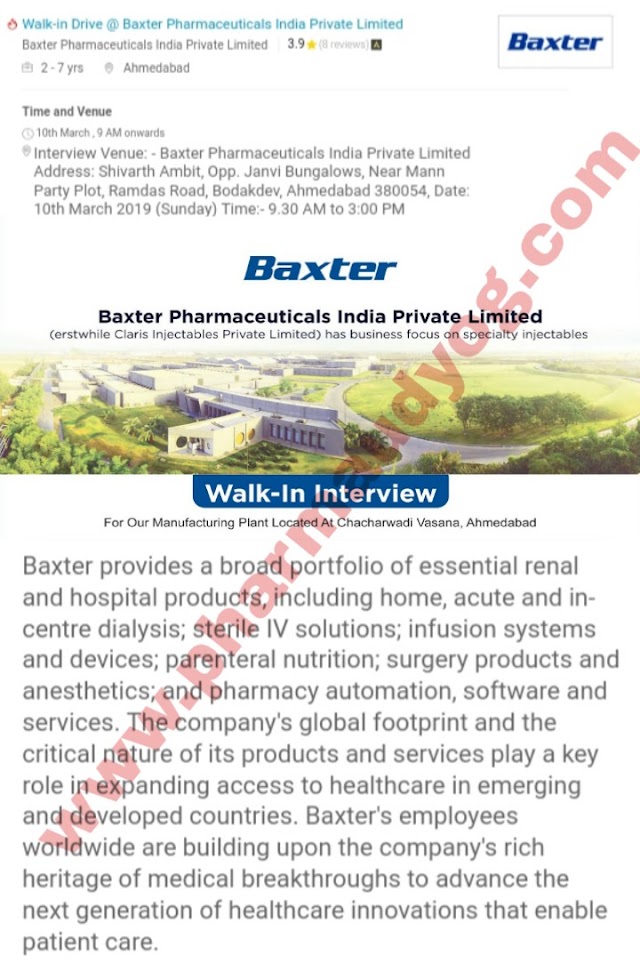 Baxter | Walk-in for Packing/Quality control | 10th March 2019 | Ahmedabad