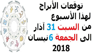 توقعات الأبراج لهذا الأسبوع من السبت 31 آذار الى الجمعة 6 نيسان 2018   