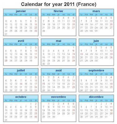 Calendar pentru anul 2011 cu lunile în limba franceză varianta 6