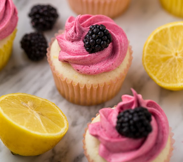 Lemon Cupcakes with Blackberry Buttercream 