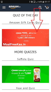 Amazon Gift Card Quiz Time Contest Answer & Win Rs 1000