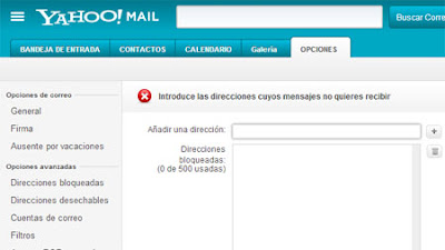 bloquear correos en yahoo