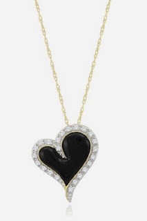 10k Yellow Gold Heart Onyx Diamond Pendant Necklace