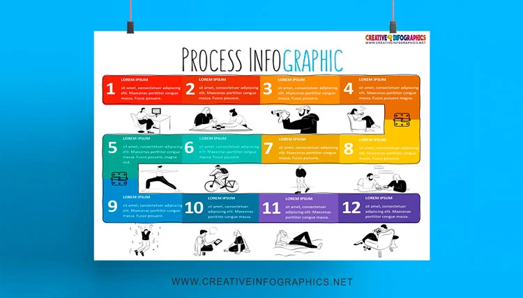 Horizontal process infographic with colorful design