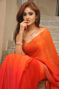 Sony Charista Glamorous in Saffron saree-thumbnail-15