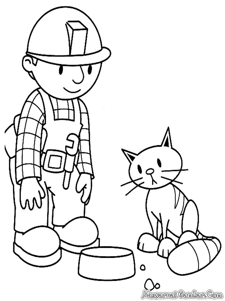 Animasi Gambar Kartun Anak Memberi Makan Kucing