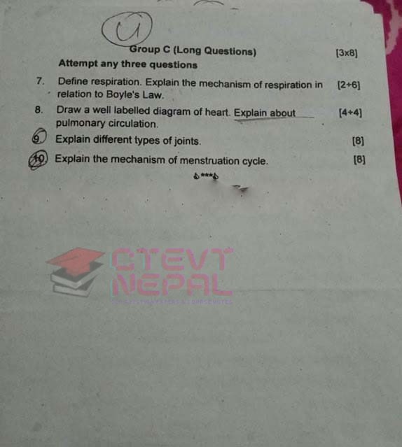 Anatomy and Physiology - 1st Year Question Papers CTEVT | PCL in Nursing