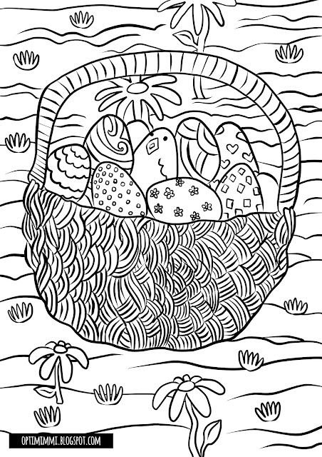 A coloring page of an Easter basket / Värityskuva pääsiäiskorista