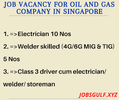 Job vacancy for Oil and Gas company in Singapore