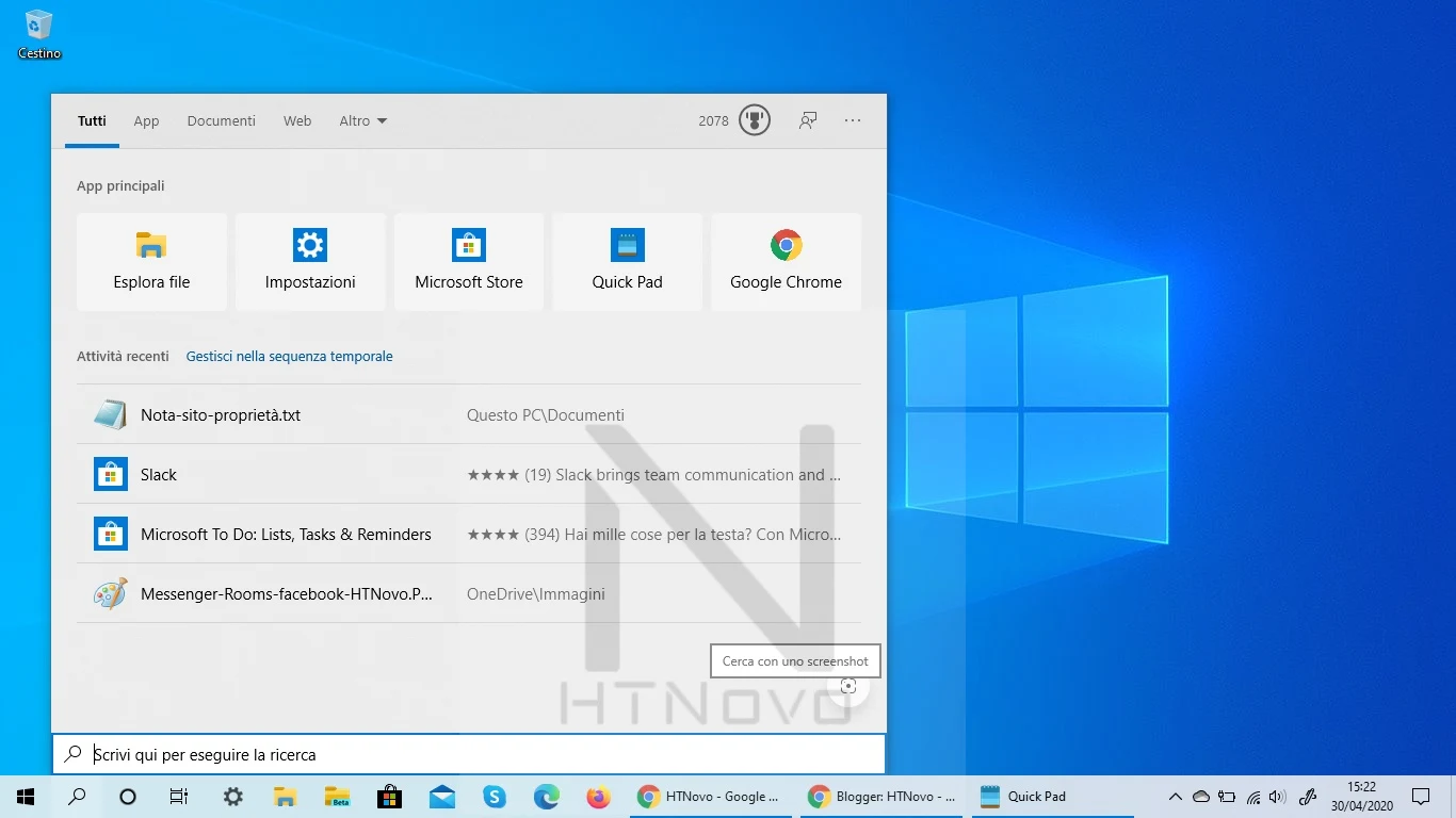 'Cerca con uno screenshot' disponibile in Ricerca di Windows 10